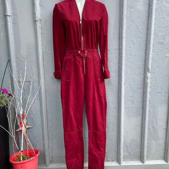 Rick Owens DRK SHDW  Tuta Maroon Cotton Twill Jumpsuit, Size XS - Picture 3 of 16